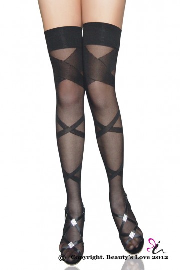 Crossed stripe voile stockings