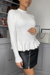 White ribbed jumper with peplum cut and high neck
