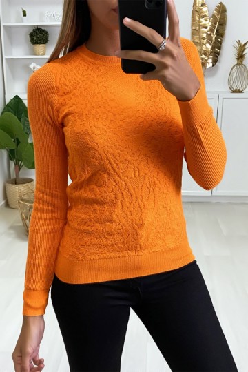 Orange jacquard pattern sweater,