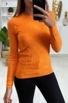 ORANGE SWEATER WITH JACQUARD PATTERN AND RIBBED SLEEVES.