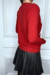 Red jumper with yoke and rhinestones
