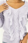 Short lilac sweater with braided V-neck