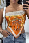Bufanda de seda naranja con estampado de cadenas de lujo