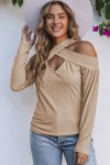 Cut-out apricot ribbed top
