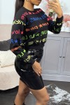 Black viscose jumper with fluo writing