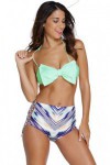Green 2-piece high-waisted patterned swimsuit