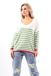 Loose sweater with green stripes