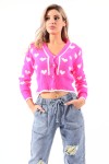 Fluorescent pink cardigan with heart patterns