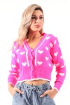 Fluorescent pink cardigan with heart patterns
