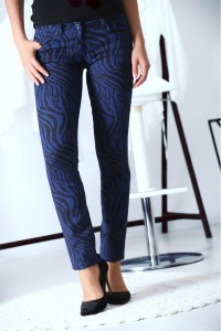 Stretch Midnight Blue Jeans Pants with Pocket and Black Pattern