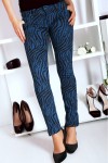 Stretch Blue Jeans Pants with Pocket and Black Pattern