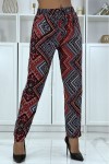 Fluid navy/red pants with floral pattern