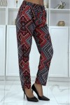 Fluid navy/red pants with floral pattern