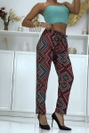 Flowing black/red pants with floral pattern
