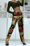 Flowing black/mustard pants with floral pattern