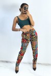 Fluid green pants with multi-color print