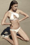 White asymmetrical swimsuit with zip