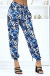 Fluid royal foliage trousers with elastic waist and ankles