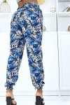 Fluid royal foliage trousers with elastic waist and ankles