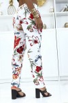 Pantalon blanc à motif floral, fluide élastique à la taille