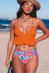 Orange Floral Ruffle Bikini Set