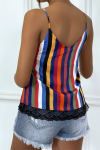 Multicolor camisole, with thin straps and lace at the bottom.