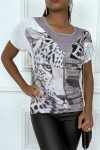 Gray voile T-shirt with pattern and cap sleeve