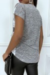 Gray voile T-shirt with pattern and cap sleeve