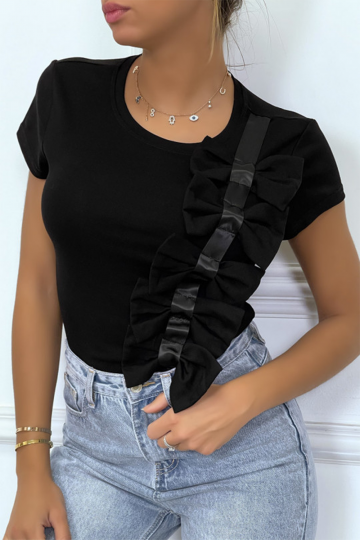 Black T-shirt with bow and ribbons