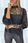 Black tulle and lace blouse with ruffles