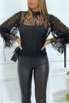 Black tulle and lace blouse with ruffles