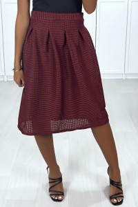 Burgundy lined 3/4 skirt with pleats at the waist.