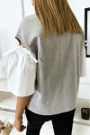 top with puff sleeve with lace up and stripped.