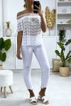 White lace blouse for women with boat neck.