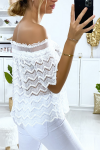 White lace blouse for women with boat neck.