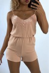 Light powder pink playsuit with thin straps and lace