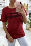 Camiseta larga de algodón rojo con texto Madame Je-Sais-Tout