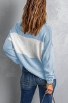Suéter de punto suelto de cuello alto colorblock azul