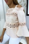 Pink blouse top with hooks, a pretty women's trend to wear for all occasions.