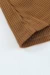 Brown Solid Color Ribbed Texture Slim Top with Button