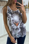 White tank top with sequined tiger print