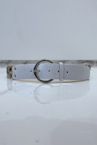 White faux leather belt and metal inserts