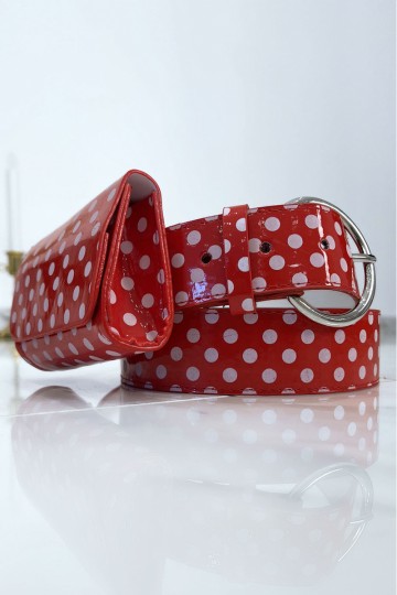 Red polka dot belt with pocket. Women's belt