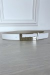 Thin white belt with rectangular rhinestone buckle