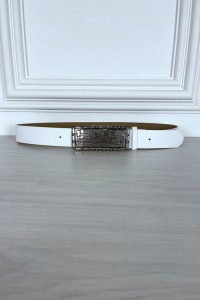 Thin white belt with rectangle buckle