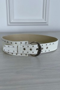 Ceinture blanche en simili avec strass oeillet