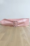 Pink belt with rectangle buckle for women.
