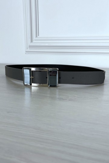 Gray belt with rectangular buckle with large glass rhinestones