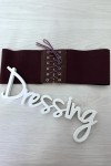 Burgundy waist belt with lace on the back.