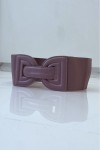 Wide mauve belt in stretch fabrics and button buckle